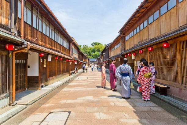 Higashi Chaya Districts, a Historic Streets of Kanazawa, Japan Kanazawa, Japan - June  2019 : Higashi Chaya Districts is a historic entertainment district with teahouses where geisha perform. ishikawa prefecture stock pictures, royalty-free photos & images