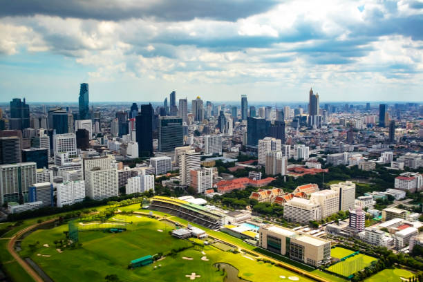 High angle view in Bangkok with racecourses and tall buildings . High angle view in Bangkok with racecourses and tall buildings . rich strike stock pictures, royalty-free photos & images