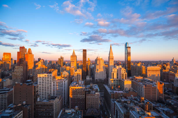 High Angle View of Chelsea, Manhattan at Sunset stock photo