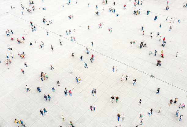 High Angle View Of People On Street stock photo