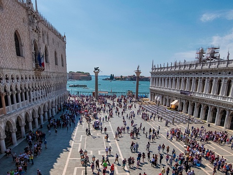 A high angle view of St Marks Square in Venice, Italy