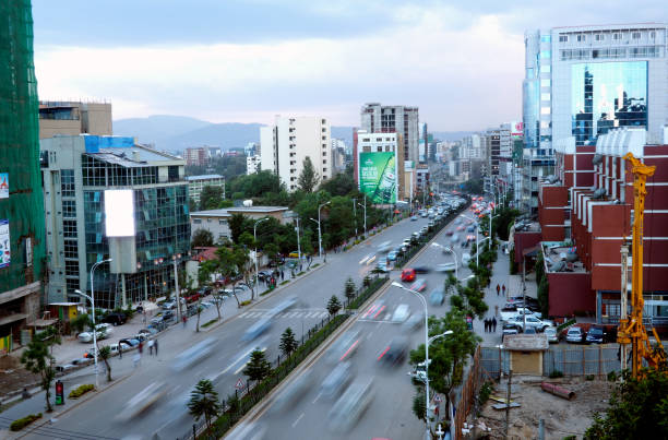 High angle view over Addis Ababa, Ethiopia. stock photo