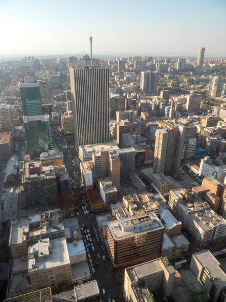 High angle view over Johannesburg city center South Africa stock photo