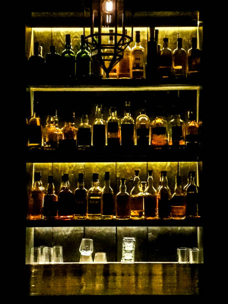 High Constrast Scene Drinks at Bar stock photo