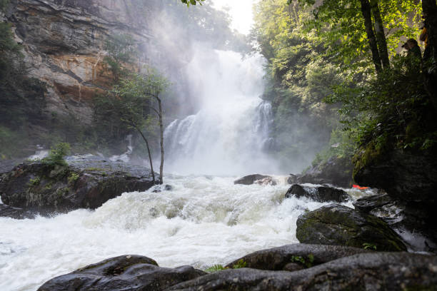 High Falls Waterfall in the Appalachian Mountains of North Carolina stock photo
