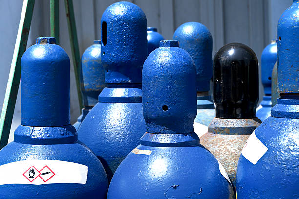 High pressure oxygen storage tanks stock photo