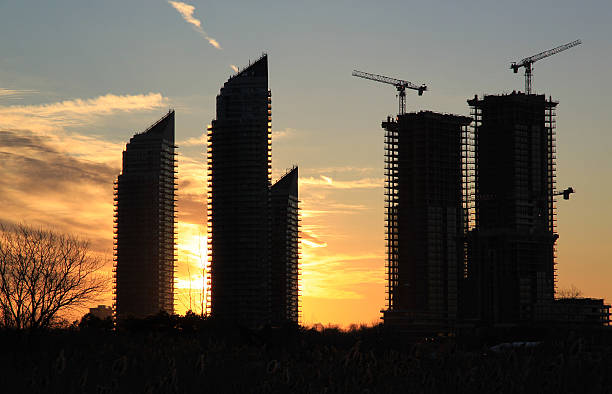 High rise buildings at sunset near Lake Ontario, Toronto, Canada stock photo