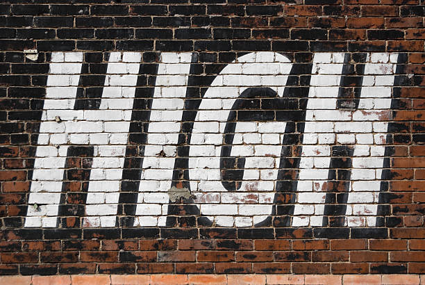High Sign Text on Large Old Outdoor Billboard stock photo