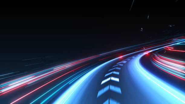 hög hastighet abstrakt spår av rörelseljus för bakgrund - road bildbanksfoton och bilder