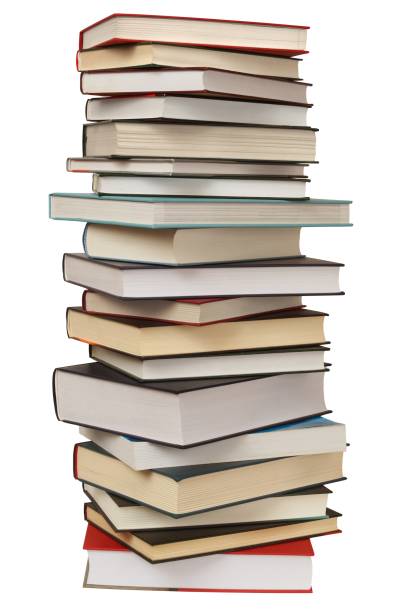 High stack of books High stack of books isolated on white background stack stock pictures, royalty-free photos & images
