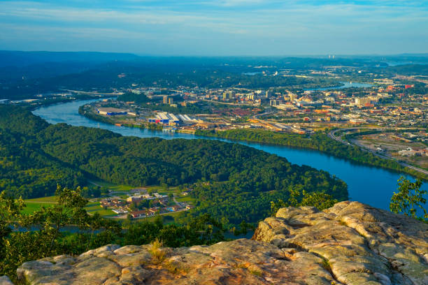 High view of Chattanooga View of Chattanooga, Tennessee, from a high point on Lookout Mountain chattanooga stock pictures, royalty-free photos & images