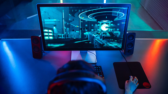 Highangle Shot Of The Professional Gamer Playing In Highangle Shot Of The Professional Gamer Playing In