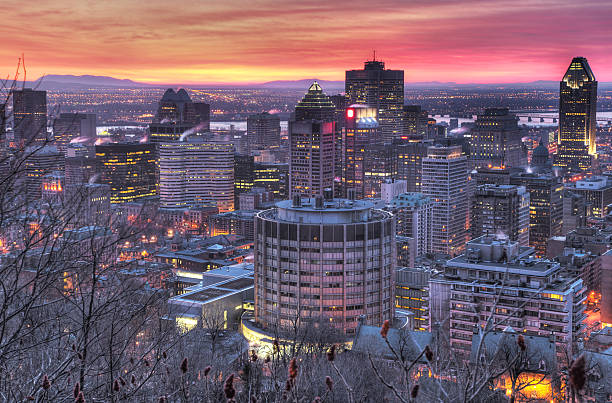 HighR Picture of the Sunrise on Montreal  buzbuzzer montreal city stock pictures, royalty-free photos & images