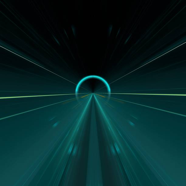 high-speed hyper jump in space, accelerated movement in the tunnel. blurry forward movement, glowing beams of light in the tunnel. 3d render - energetic jumping bokeh bildbanksfoton och bilder
