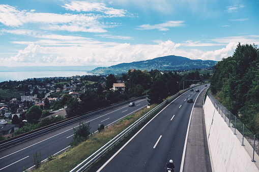 Highway along lake Geneva in Switzerland