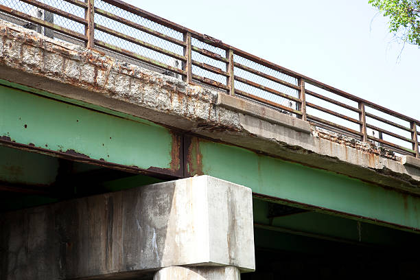 Highway Bridge in Need of Repair The concrete of this highway bridge has deteriorated over the years.  The bridge is located on Interstate 490 in Pittsford, NY, USA. crumble stock pictures, royalty-free photos & images