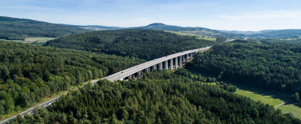 Highway bridge - panoramic aerial view Highway bridge - panoramic aerial view hesse germany stock pictures, royalty-free photos & images