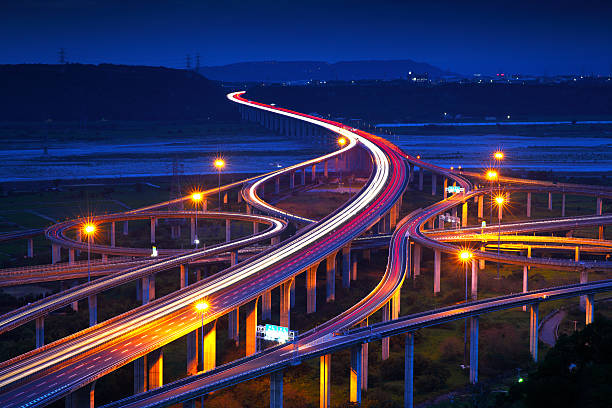 Highway in night stock photo