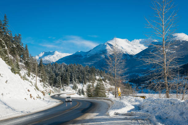 Highway in Whistler during winter stock photo