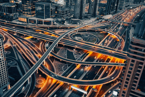 Highway intersection in Dubai, UAE stock photo
