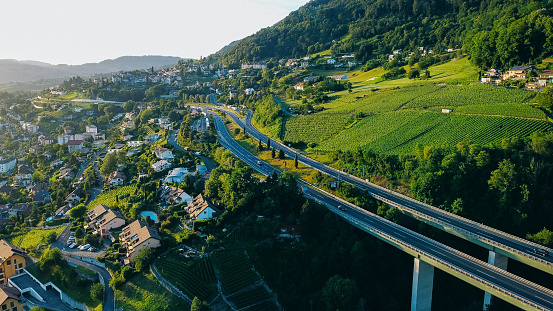 Highway near Montreux in Vaud, Switzerland