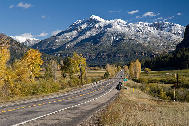 Highway to Wolf Creek Pass, Colorado stock photo
