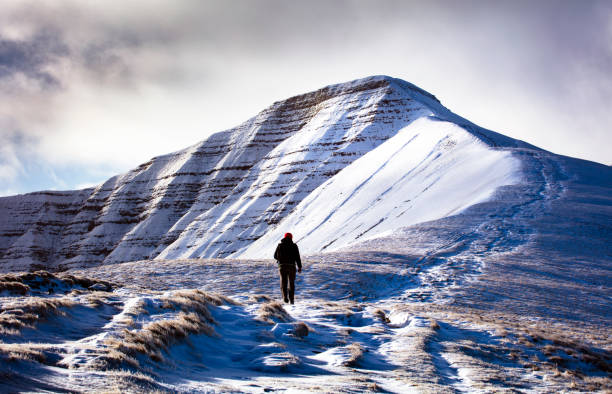 Hiking in Brecon Beacons in winter stock photo
