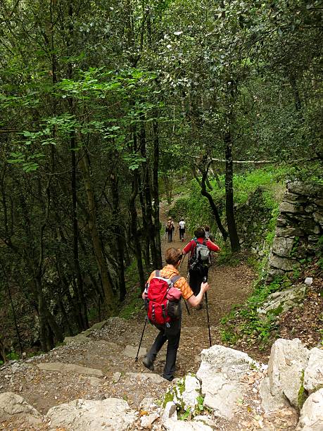 hiking walking trekking Amalfi Coast Italy Sentiero Degli Dei stock photo