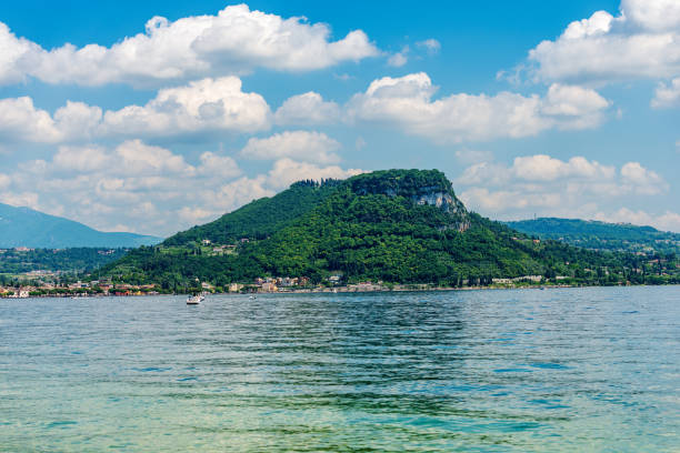Hill called Rocca di Garda on the Coast of Lake Garda - Veneto Italy stock photo
