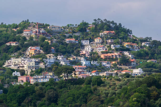 Hillside houses in Savona stock photo