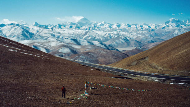 Himalayan panorama on Mount Everest stock photo