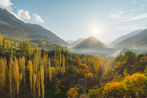 Scenic view of Himalayas mountains in autumn