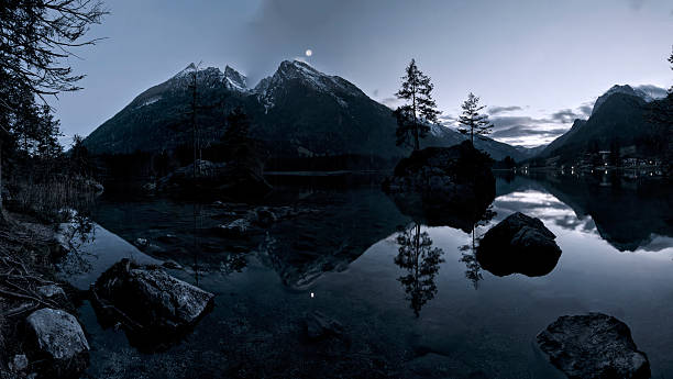 Hintersee Bavarian under the moonlight Germany, Bavaria alpine lakes wilderness stock pictures, royalty-free photos & images