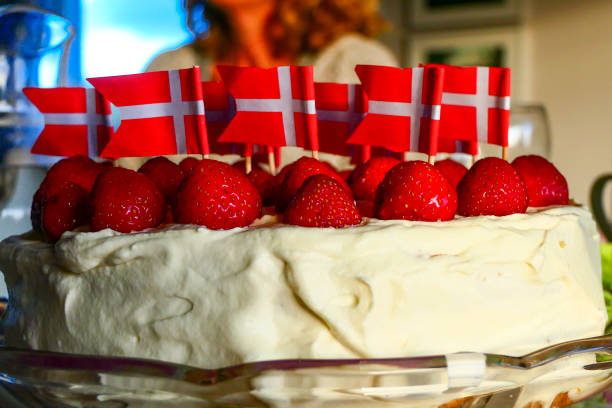 Hirtshals, Denmark Hirtshals, Denmark A birthday cake with Danish flags. happy birthday in danish stock pictures, royalty-free photos & images