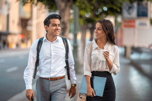 Hispanic Young Adult Business Partners on the Street of Los Angeles stock photo