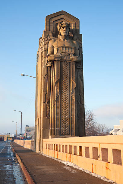 Historic bridge between Cleveland and Ohio City stock photo