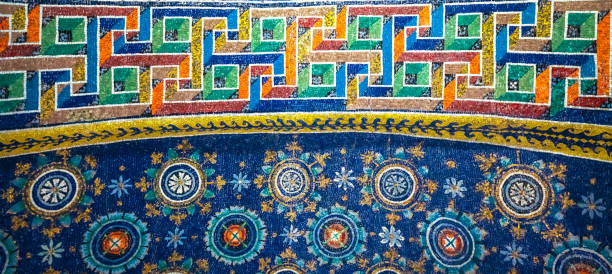 Historic byzantine mosaic in Saint Vitale Basilica, Ravenna, Italy stock photo