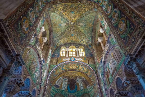 Historic byzantine mosaic in Saint Vitale Basilica, Ravenna, Italy stock photo