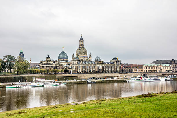 Historic Center of Dresden Dresden, Germany - October 23, 2014: The historic Center of Dresden, seen from opposite bank of river Elbe. You can see Bruehls Terrace, the Frauenkirche, the acadamy and a museum. bruehl stock pictures, royalty-free photos & images