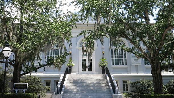 Historic Charleston Library Society, Spanish Oak on Trees, South Carolina stock photo