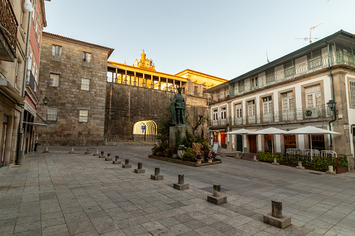 historic city center of Viseu at the end of the day , Portuguese city
