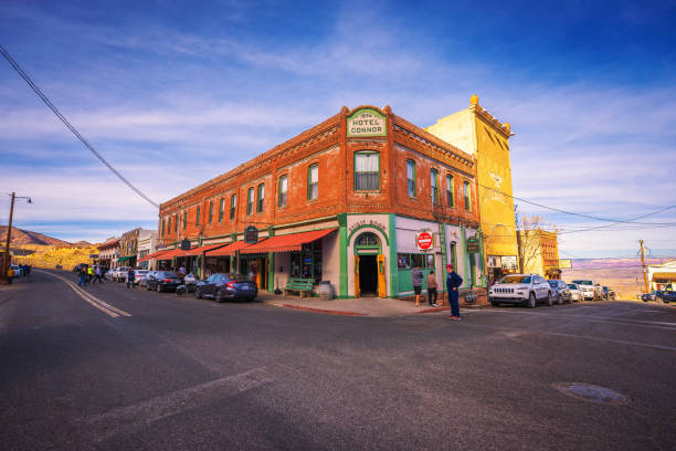 Historic Connor Hotel in Jerome, Arizona Jerome, Arizona, USA - January 1, 2018 : Historic Connor Hotel on the Main Street of Jerome located in the Black Hills of Yavapai County. It was a mining town and became a National Historic Landmark. jerome arizona stock pictures, royalty-free photos & images