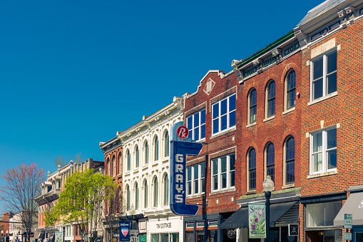 Franklin, TN, USA - April 3, 2021: Historic downtown Franklin, Tennessee played a significant role in the Civil War. It is located just south of Nashville.