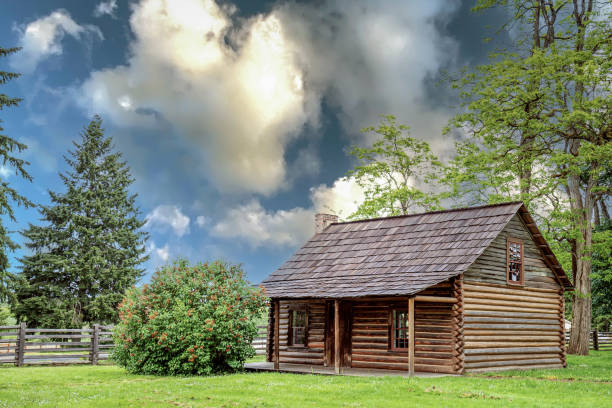 Historic Jackson House Log Cabin in Washington State stock photo