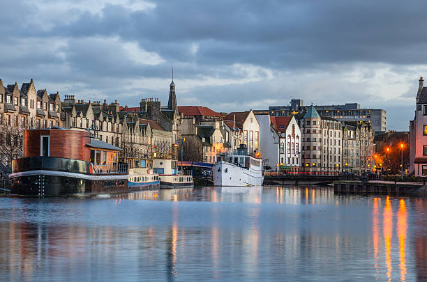 Historic Leith Harbour at Sunset stock photo