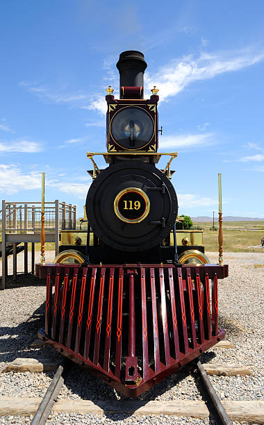 Historic Steam Locomotive at Golden Spike National  Monument  headland stock pictures, royalty-free photos & images