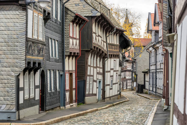 Historic street in the old town of Goslar impressions of goslar half timbered stock pictures, royalty-free photos & images