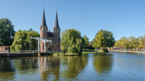 Historical Eastern Gate and drawbridge in Delft, Netherlands. stock photo