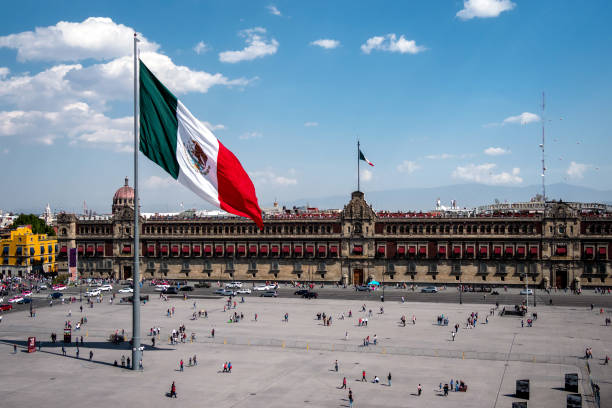 Historical Landmark National Palace Building at Plaza de la Constitucion in Mexico City, Mexico stock photo