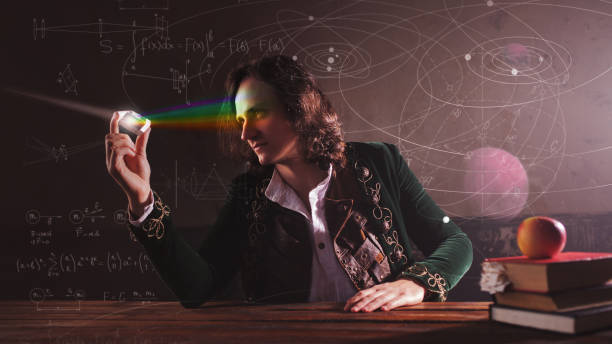 History of science, concept. Isaac Newton and physics. History of science, concept. Isaac Newton and physics. The science of light, optics. Light refraction and scientific research in physics. isaac newton picture stock pictures, royalty-free photos & images